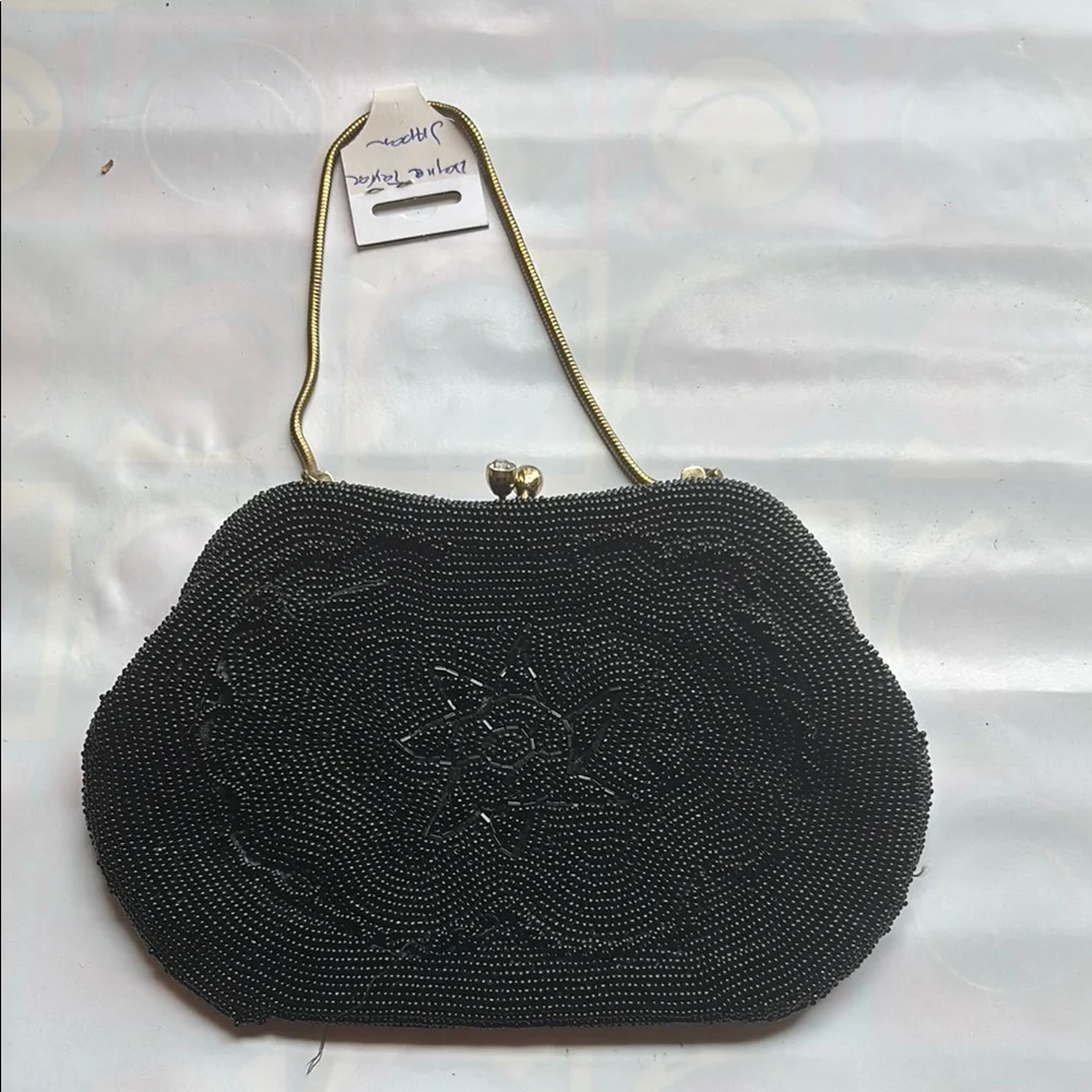 Black beaded purse with metal Clasp
